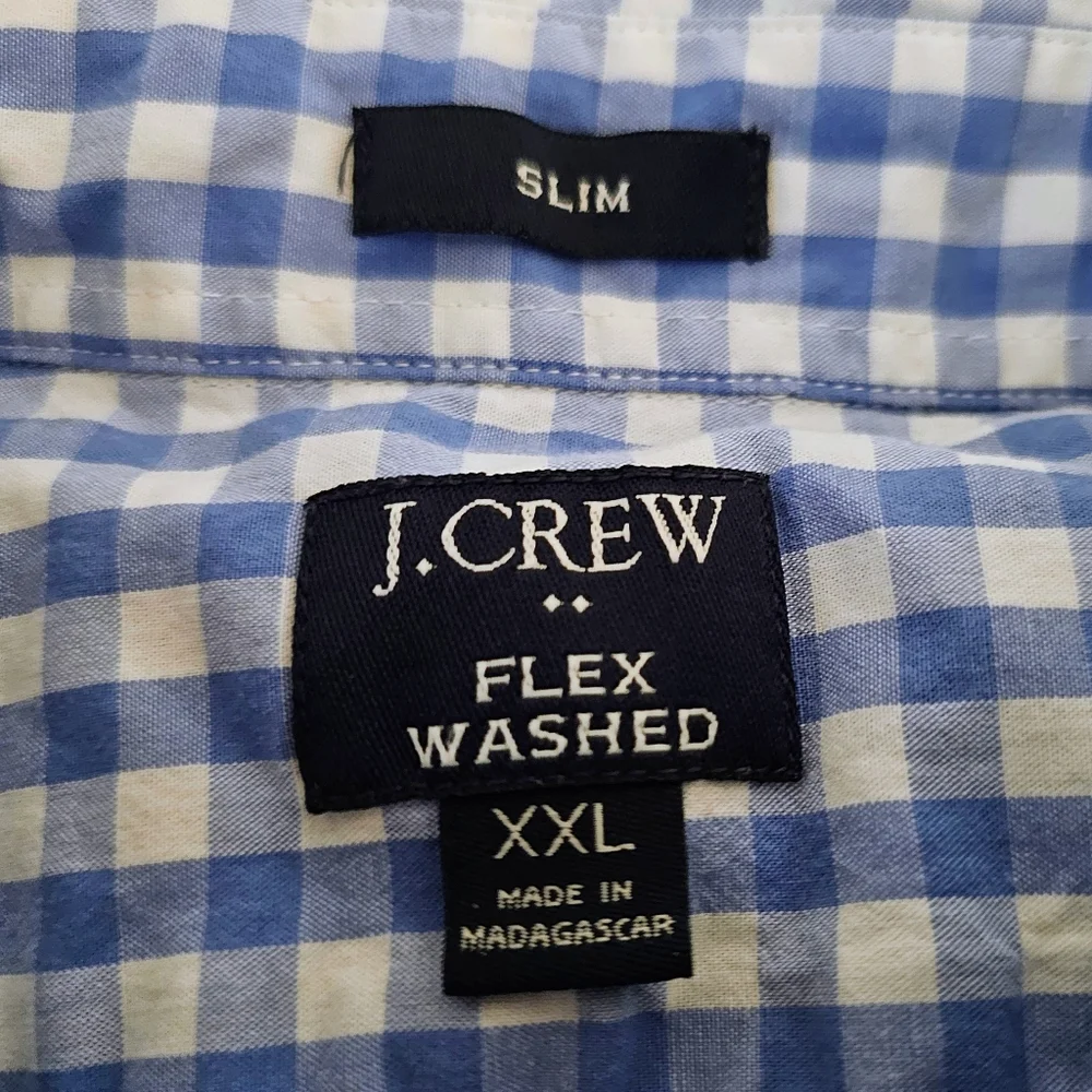 J.Crew Slim Fit Gingham Button Down Shirt Men’s XXL Blue White Preppy Casual
